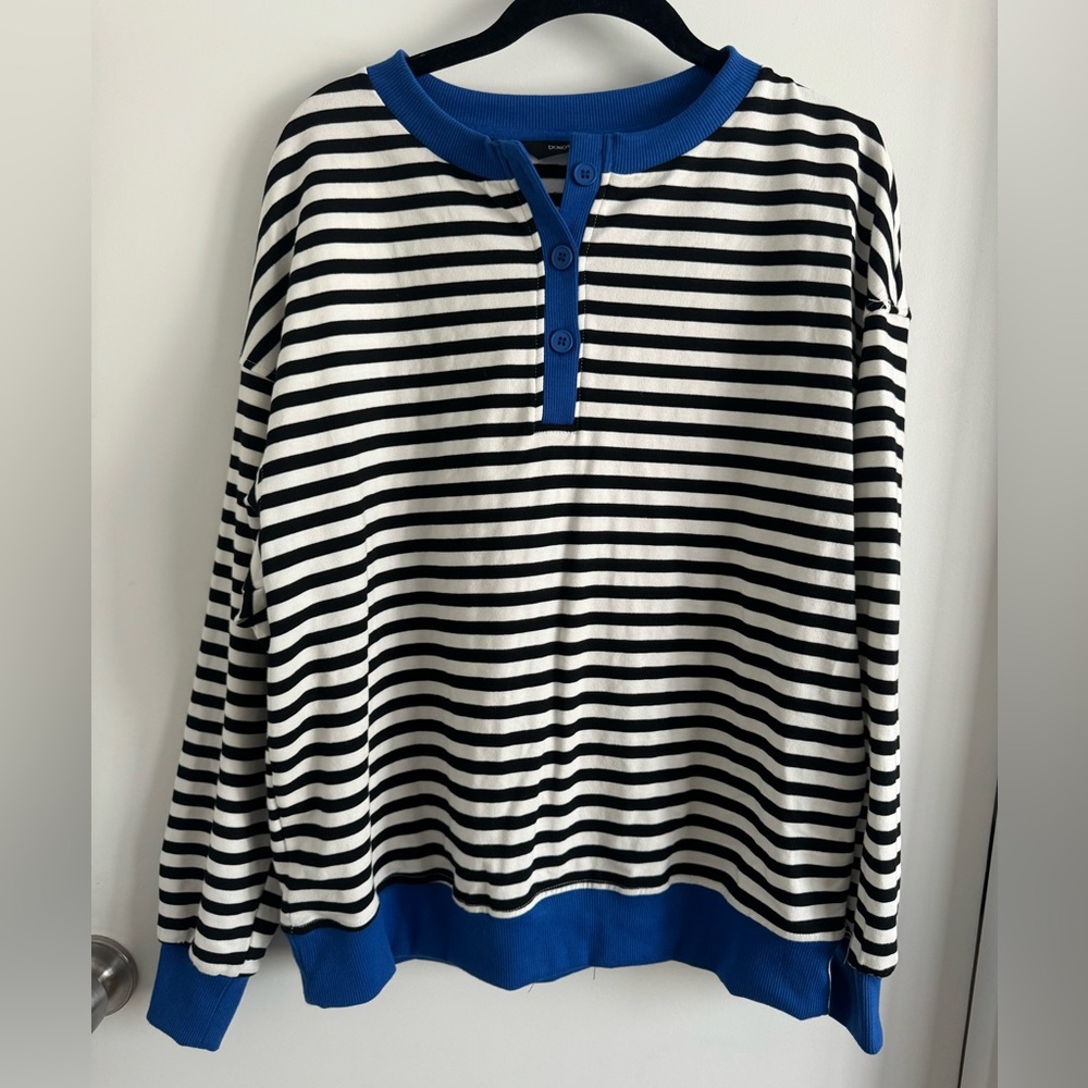 Striped Long Sleeve Top with Blue Accents